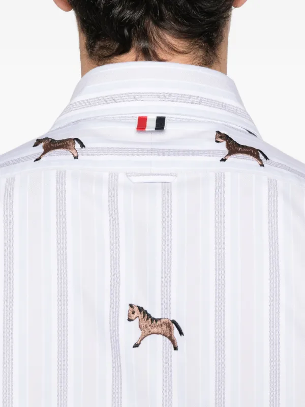 Thom Browne horse-embroidery Striped Satin Shirt | Blue | FARFETCH