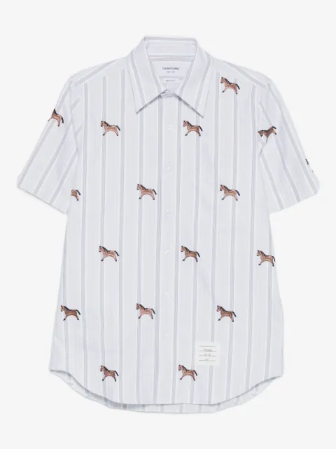 Thom Browne horse-embroidery striped satin shirt
