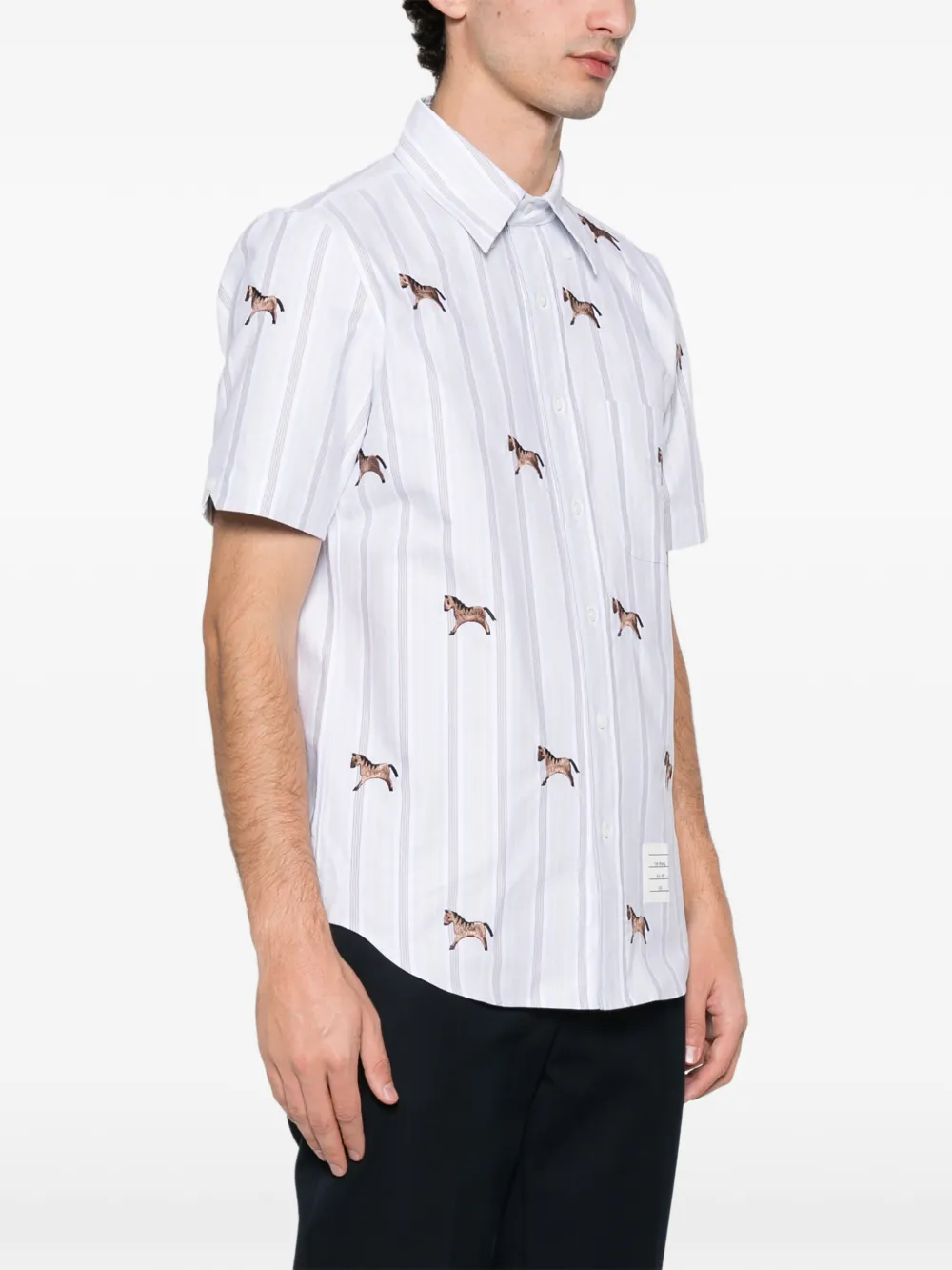 Thom Browne Gestreept satijnen overhemd met geborduurd paard Blauw