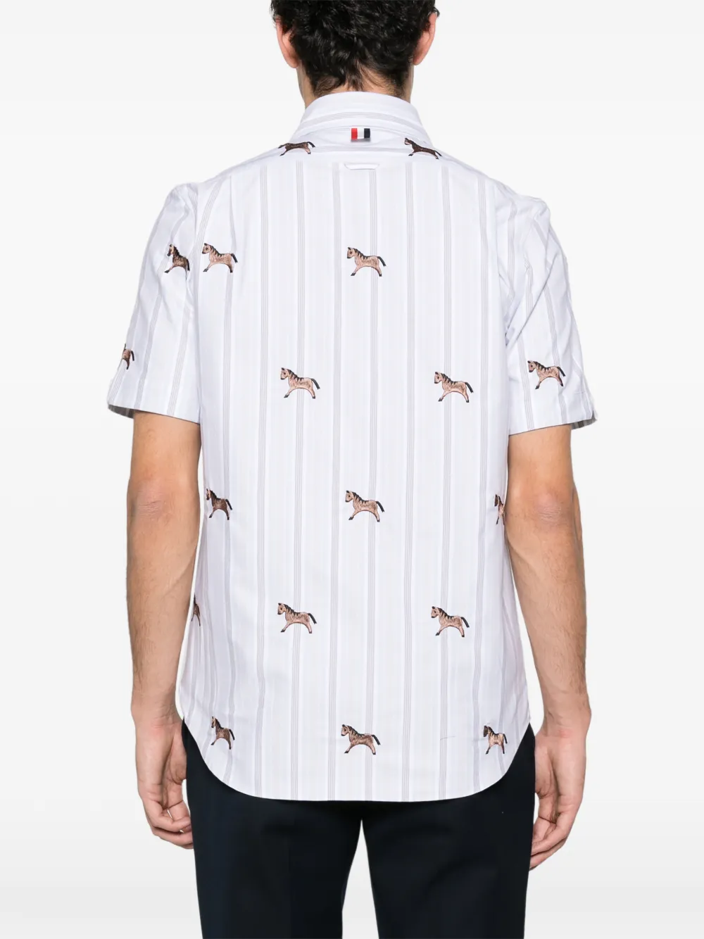 Thom Browne Gestreept satijnen overhemd met geborduurd paard Blauw