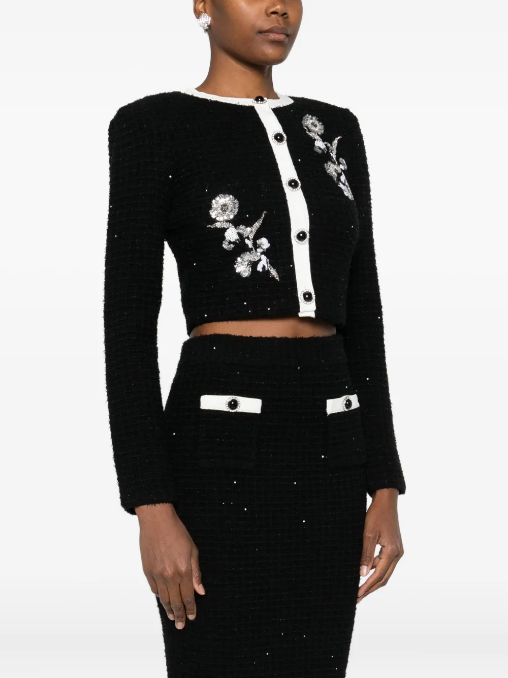 Self-portrait Cropped Fited Jacket In Black