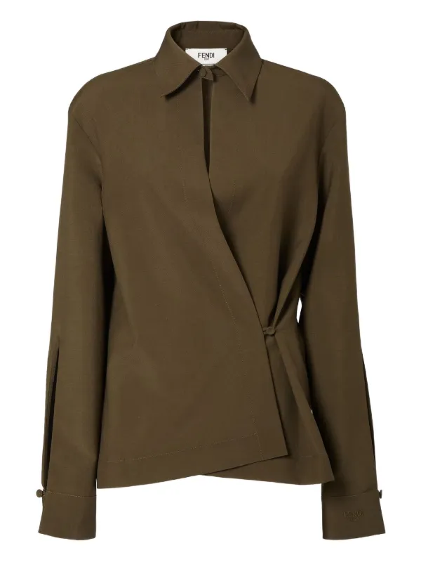 Fendi Asymmetric Wool-mohair Blouse in Green