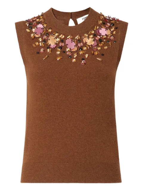 FENDI crystal-embellished sleeveless knitted top