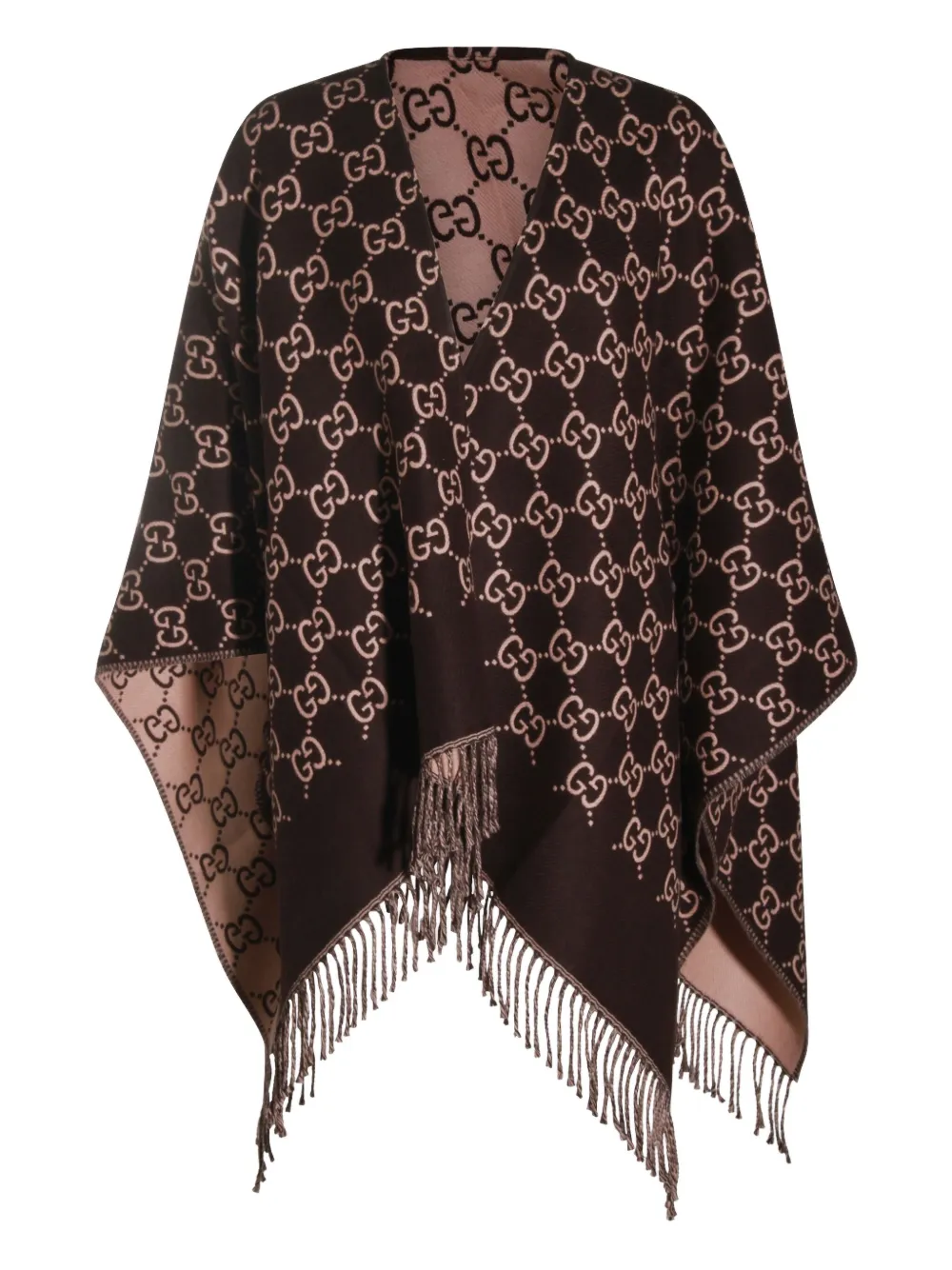 Gucci GG-patterned fringed poncho | Brown | Image 1