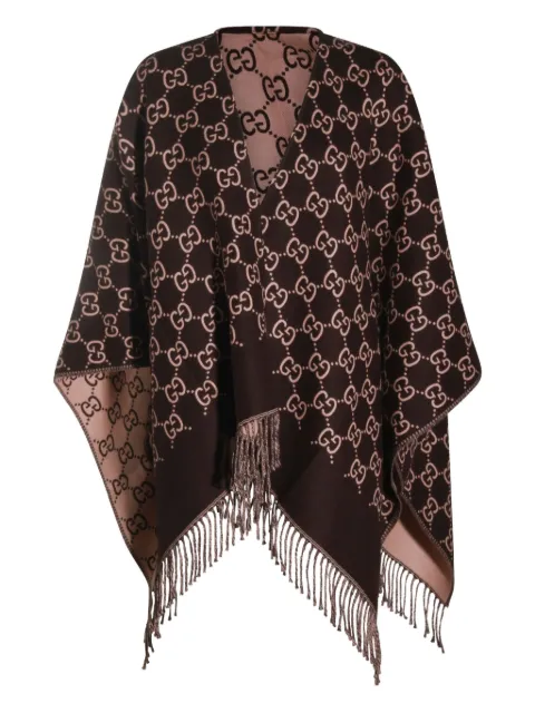Gucci GG-patterned fringed poncho
