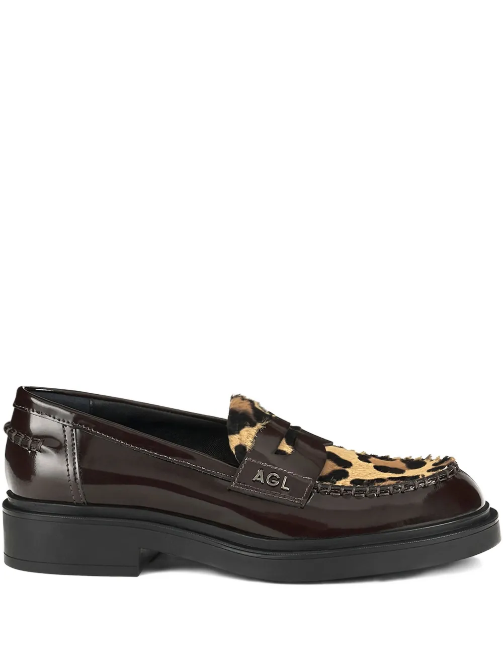 AGL patent-leather leopard-print loafers | Black | Image 1