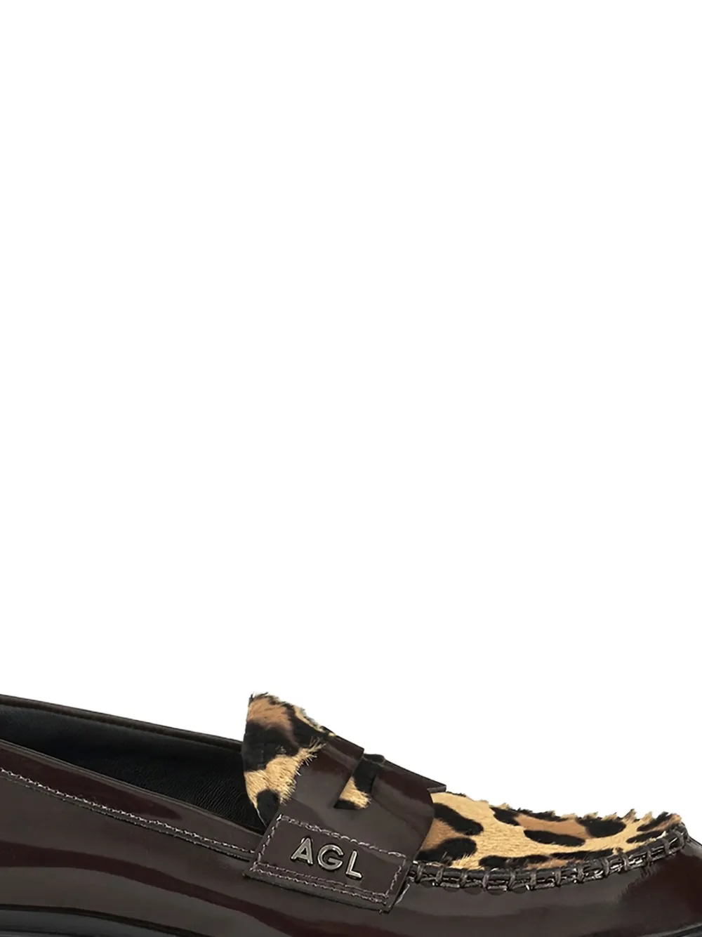 AGL patent-leather leopard-print loafers - Zwart