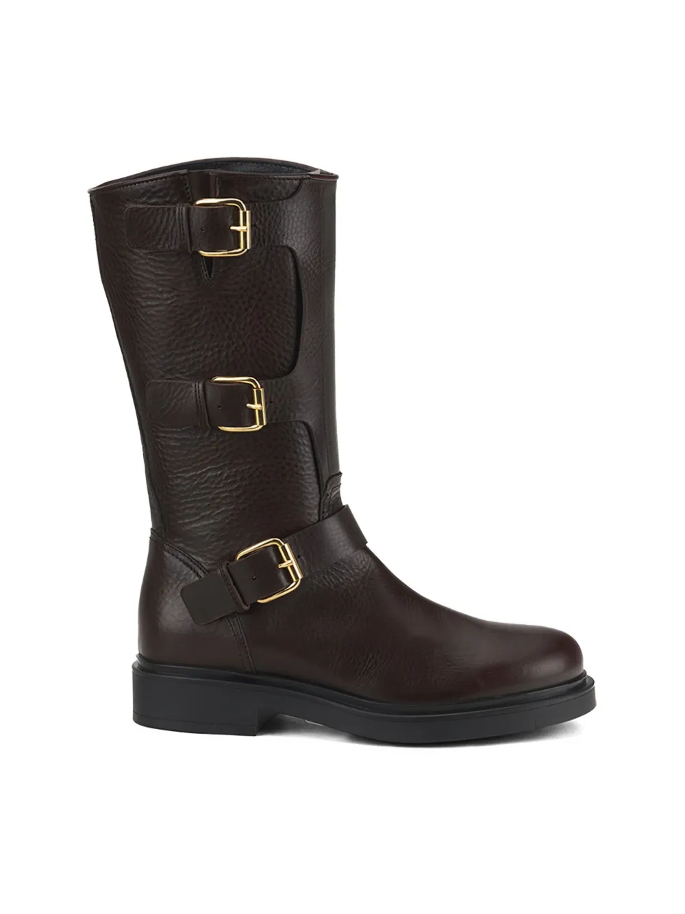 Agl Attilio Giusti Leombruni Mid-calf Leather Boots With Three Adjustable Buckles And Sturdy Sole In Brown