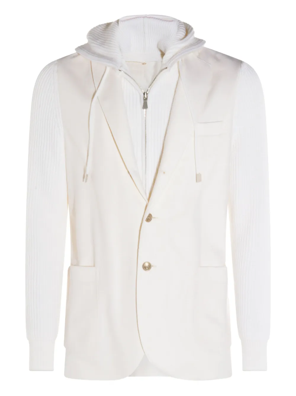 Eleventy Hooded Blazer With Front Pockets And Ribbed Sleeves In White