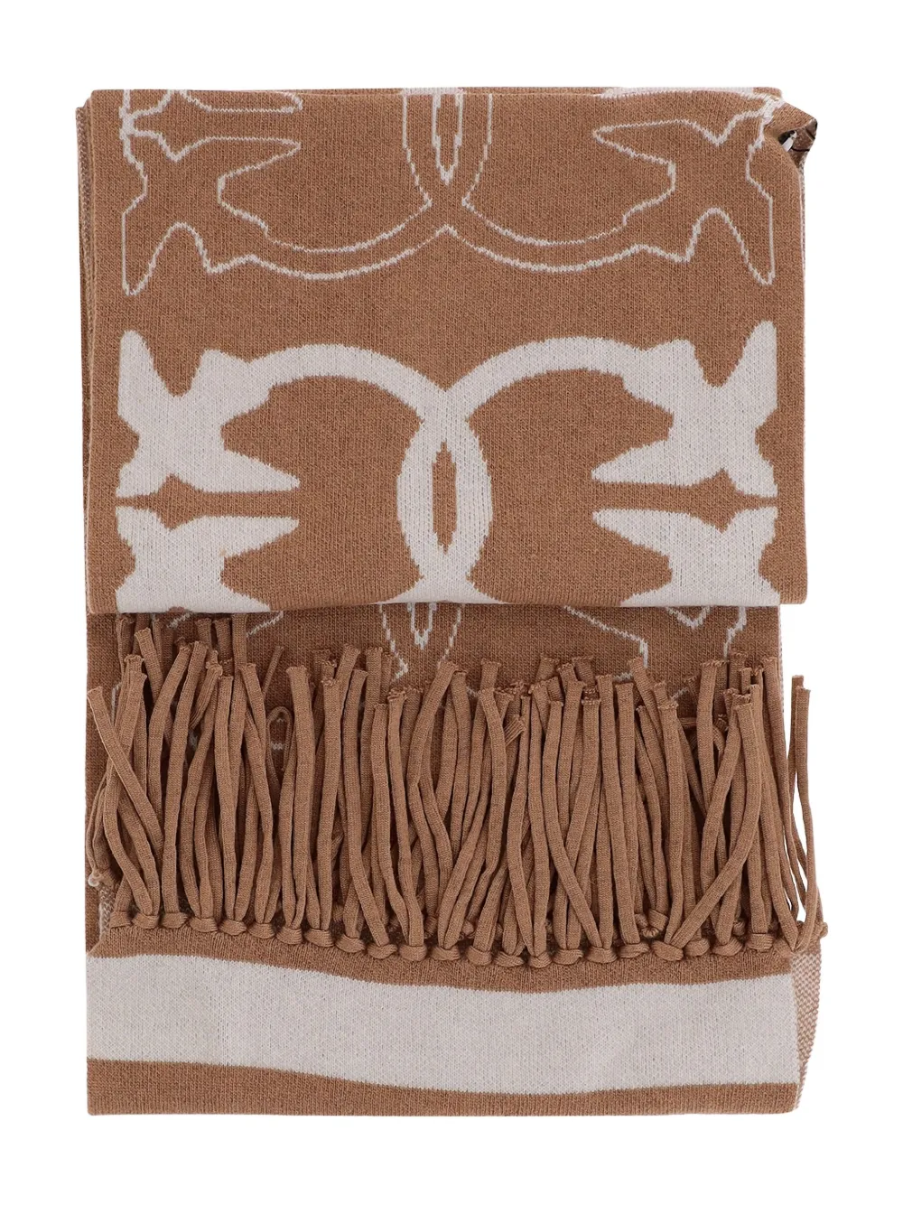 Pinko Love Birds Fringed Scarf In Brown