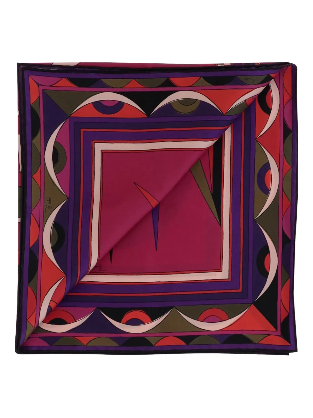 Pucci Square Silk Twill Scarf With Bold Patterns In Red