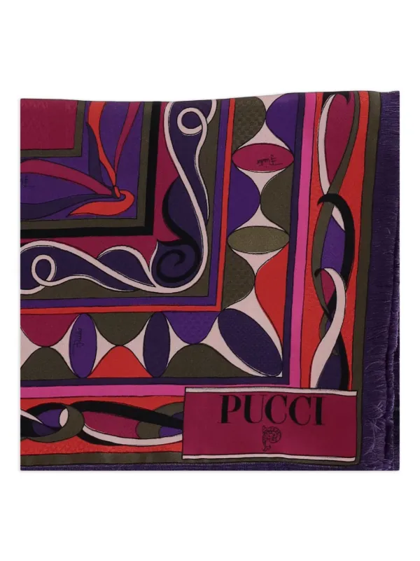 Pucci Geometric-print Frayed Scarf in Purple