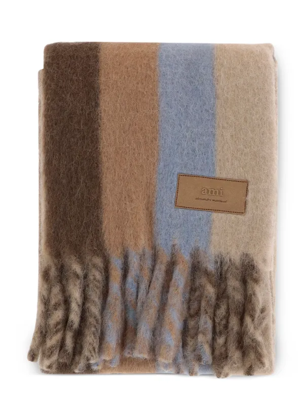 Ami Paris Striped Fringed Scarf in Brown