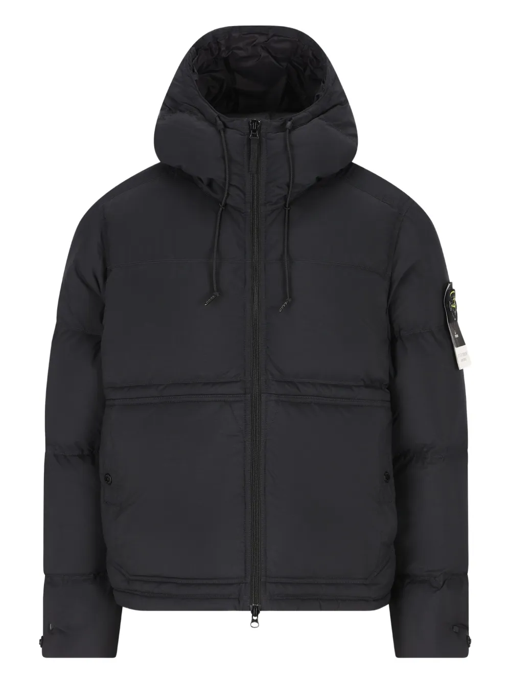 Stone Island フーデッド キルティングジャケット - ブラック Stone Island フーデッド キルティングジャケット - ブラック