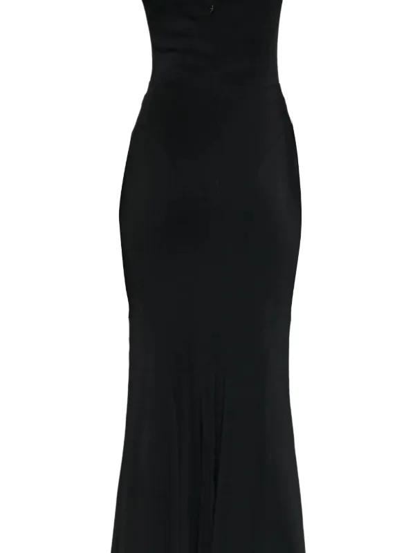 plunge cowl neck floor length dress in black Robe Longue Noire Col Drapé Plongeant Femme main image 1