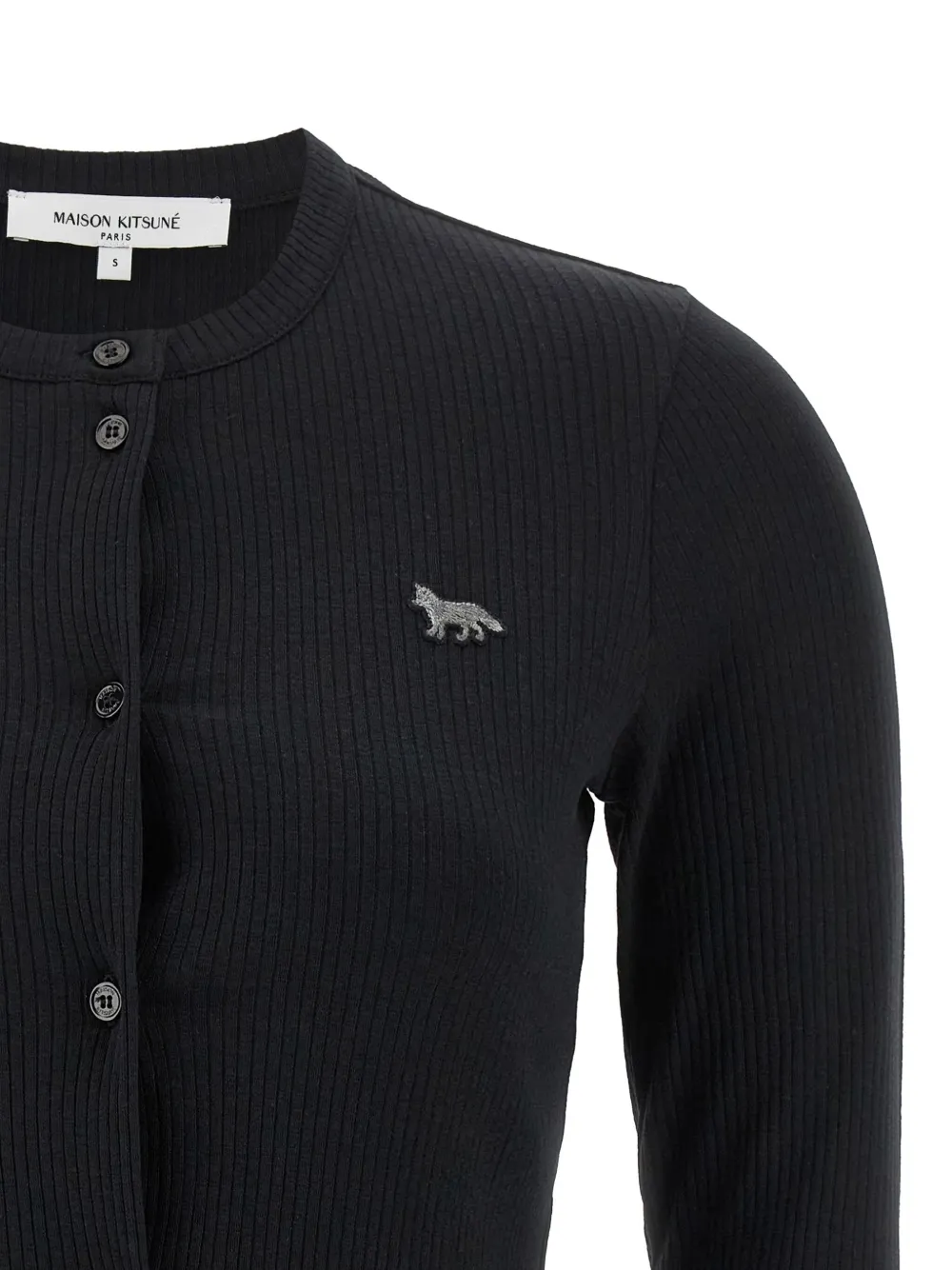 Maison Kitsuné Ribbed Baby Fox-patch Cardigan In Black