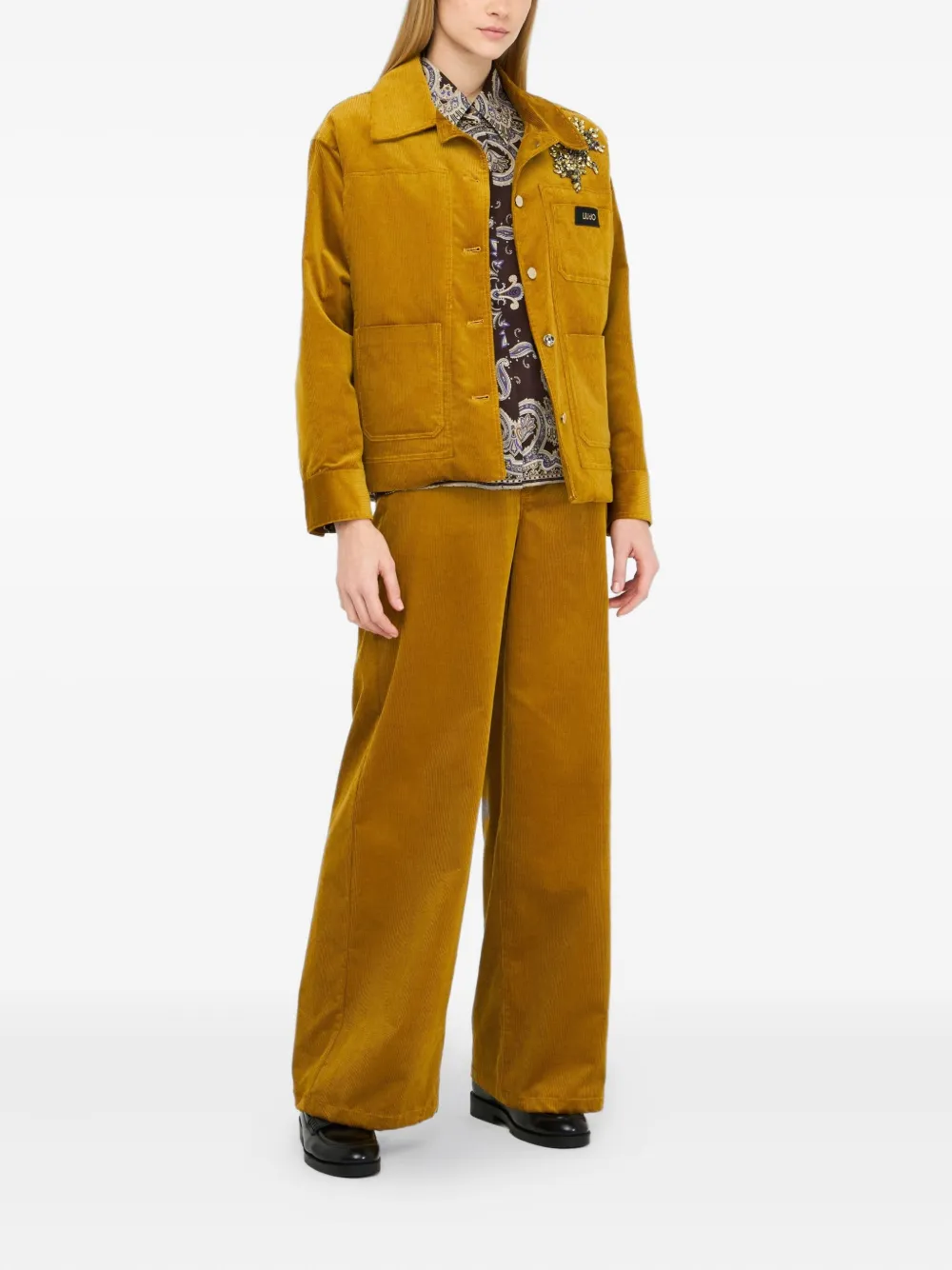 Liu •jo Bejewelled Patch-pocket Jacket In Yellow
