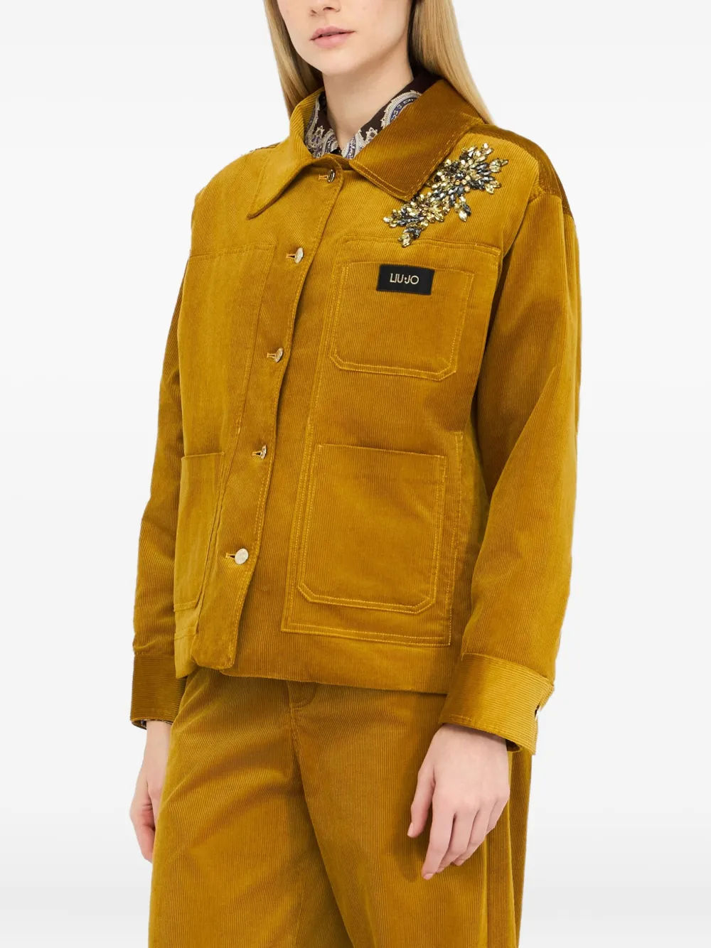 Liu •jo Bejewelled Patch-pocket Jacket In Yellow