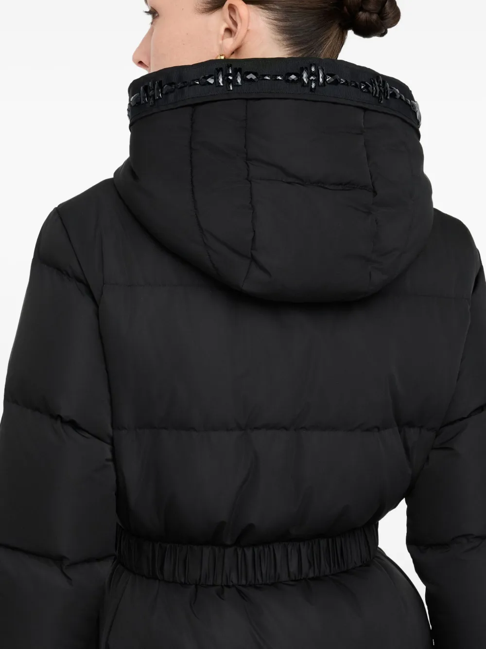 Liu •jo Quilted Bejewelled Longline Jacket In Black