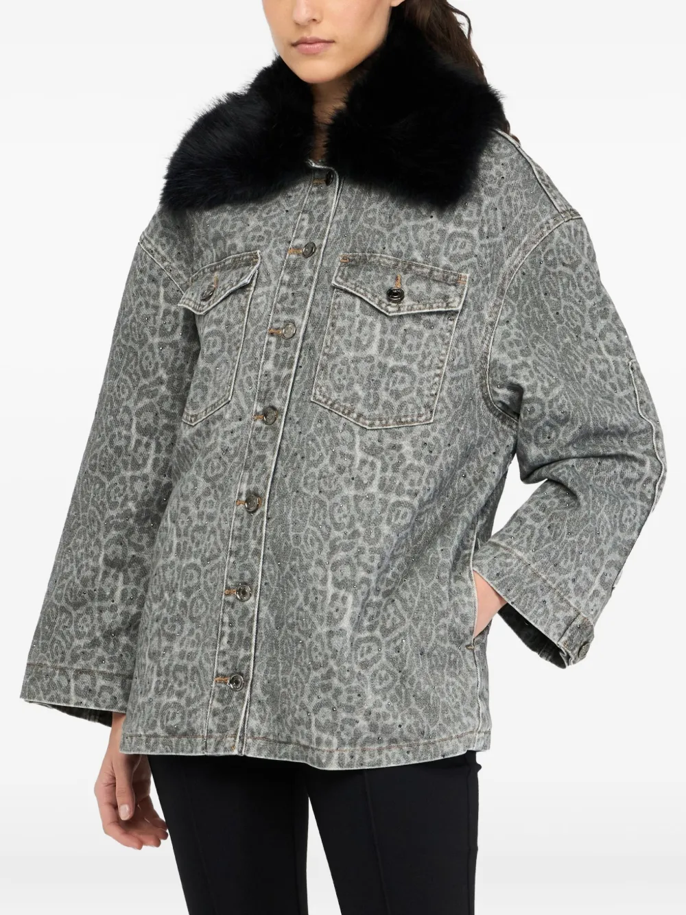 Liu •jo Printed Lapel Jacket In Gray
