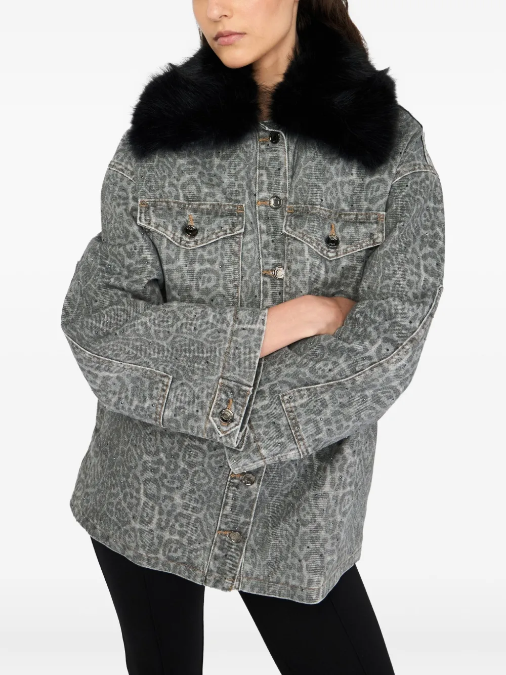 Liu •jo Printed Lapel Jacket In Gray