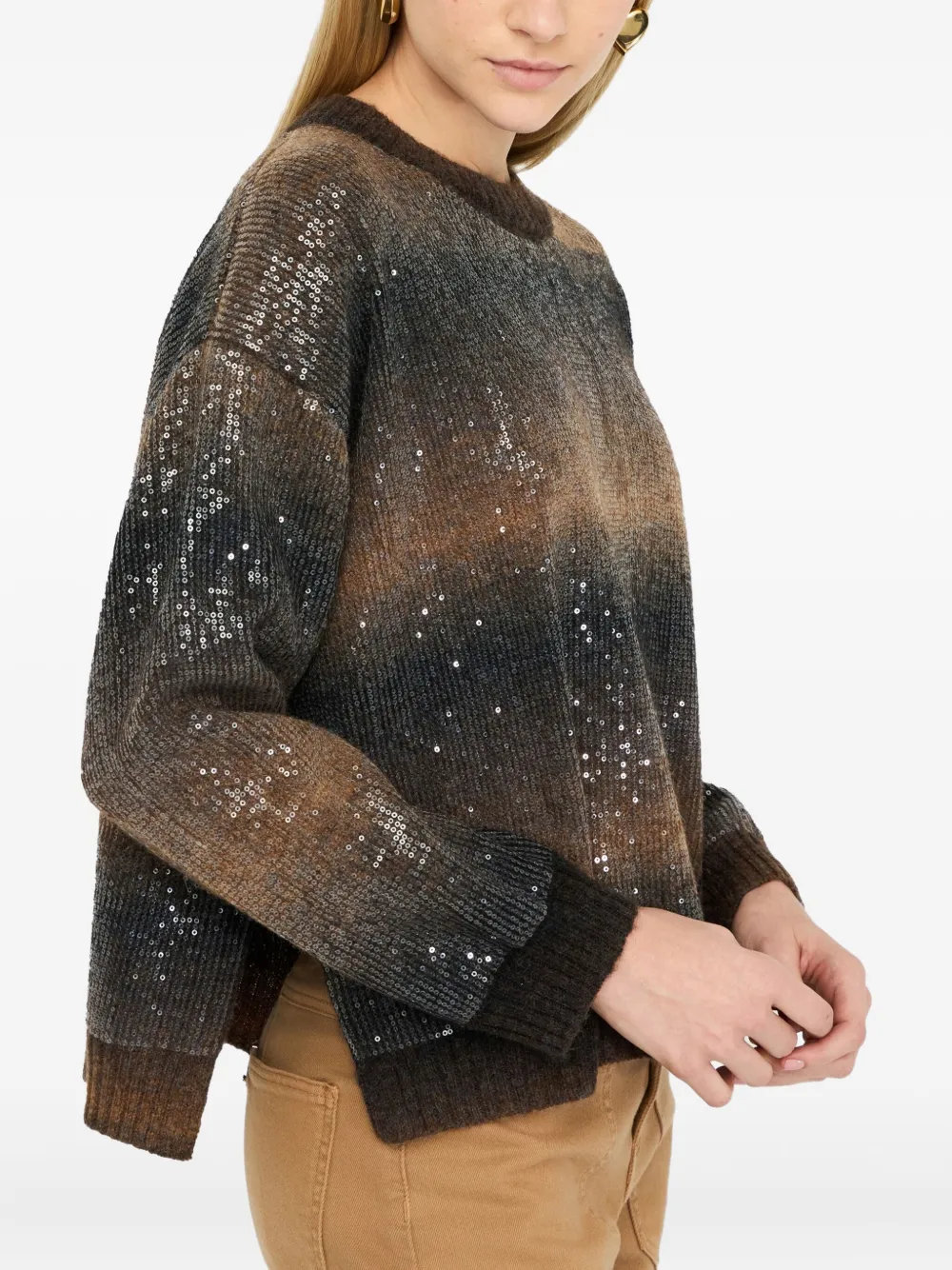 Liu •jo Sequin-embroidered Crew Neck Jumper In Brown