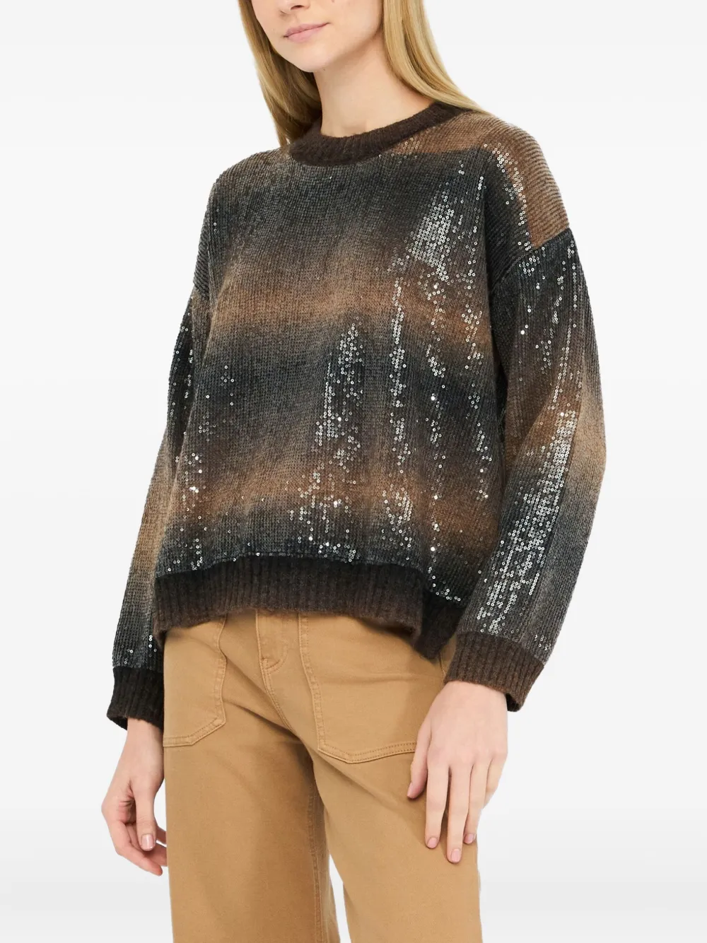 Liu •jo Sequin-embroidered Crew Neck Jumper In Brown