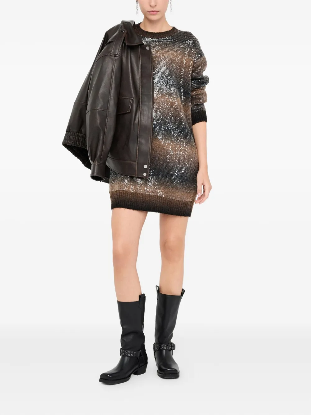 Liu •jo Sequin Knit Dress In Brown
