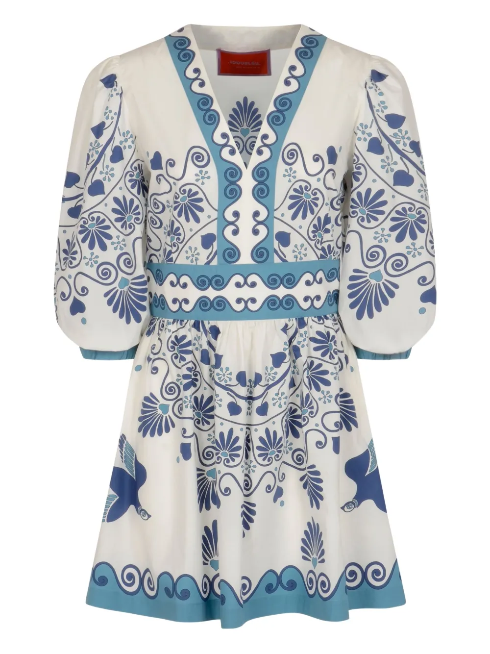 La DoubleJ floral-print puff-sleeve mini dress - ホワイト La DoubleJ floral-print puff-sleeve mini dress - ホワイト