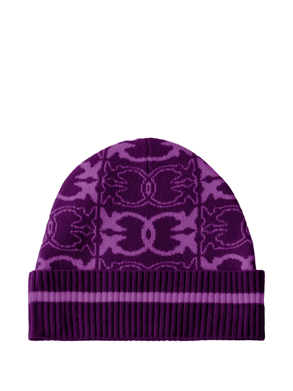 Pinko Patterned Ribbed Beanie In Purple