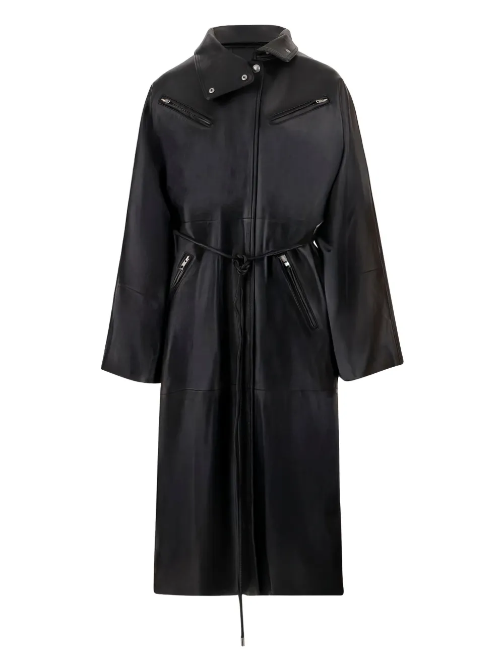 STAND STUDIO belted leather coat | Black | Image 1