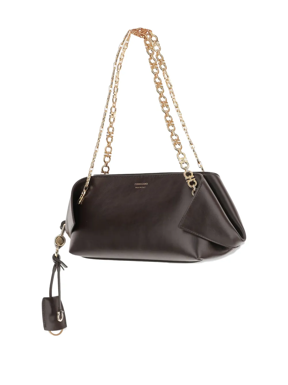 Ferragamo Folded Leather Shoulder Bag In Brown
