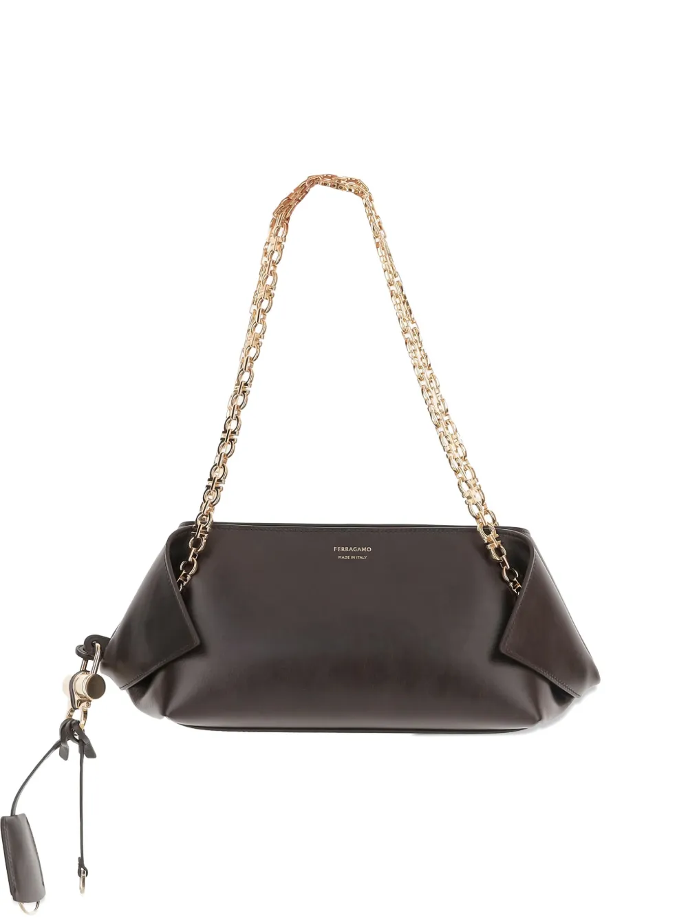 Ferragamo Folded Leather Shoulder Bag In Brown