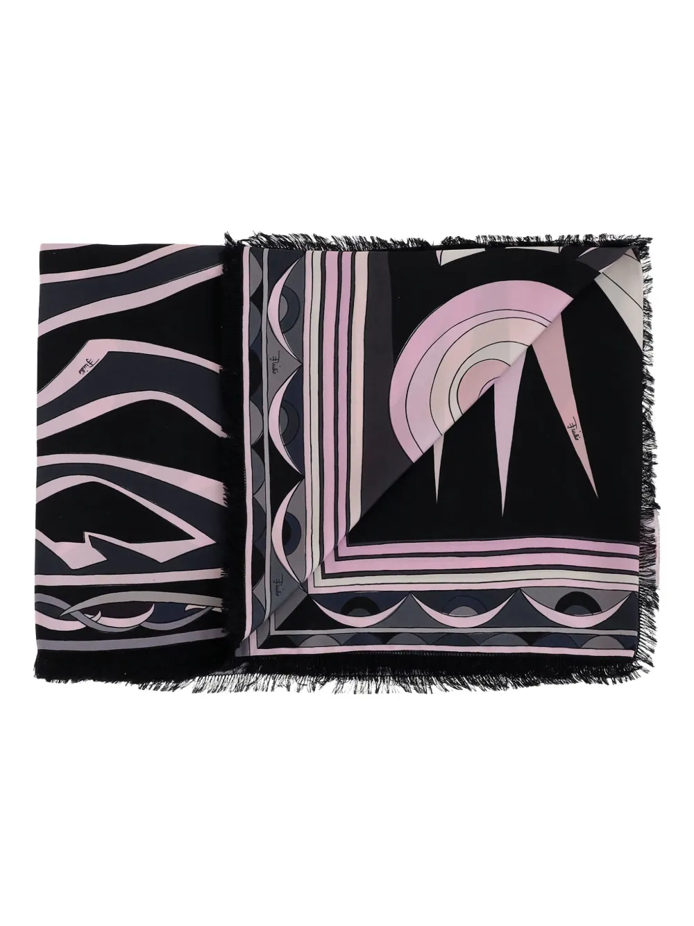 PUCCI geometric-print frayed scarf - ブラック PUCCI geometric-print frayed scarf - ブラック