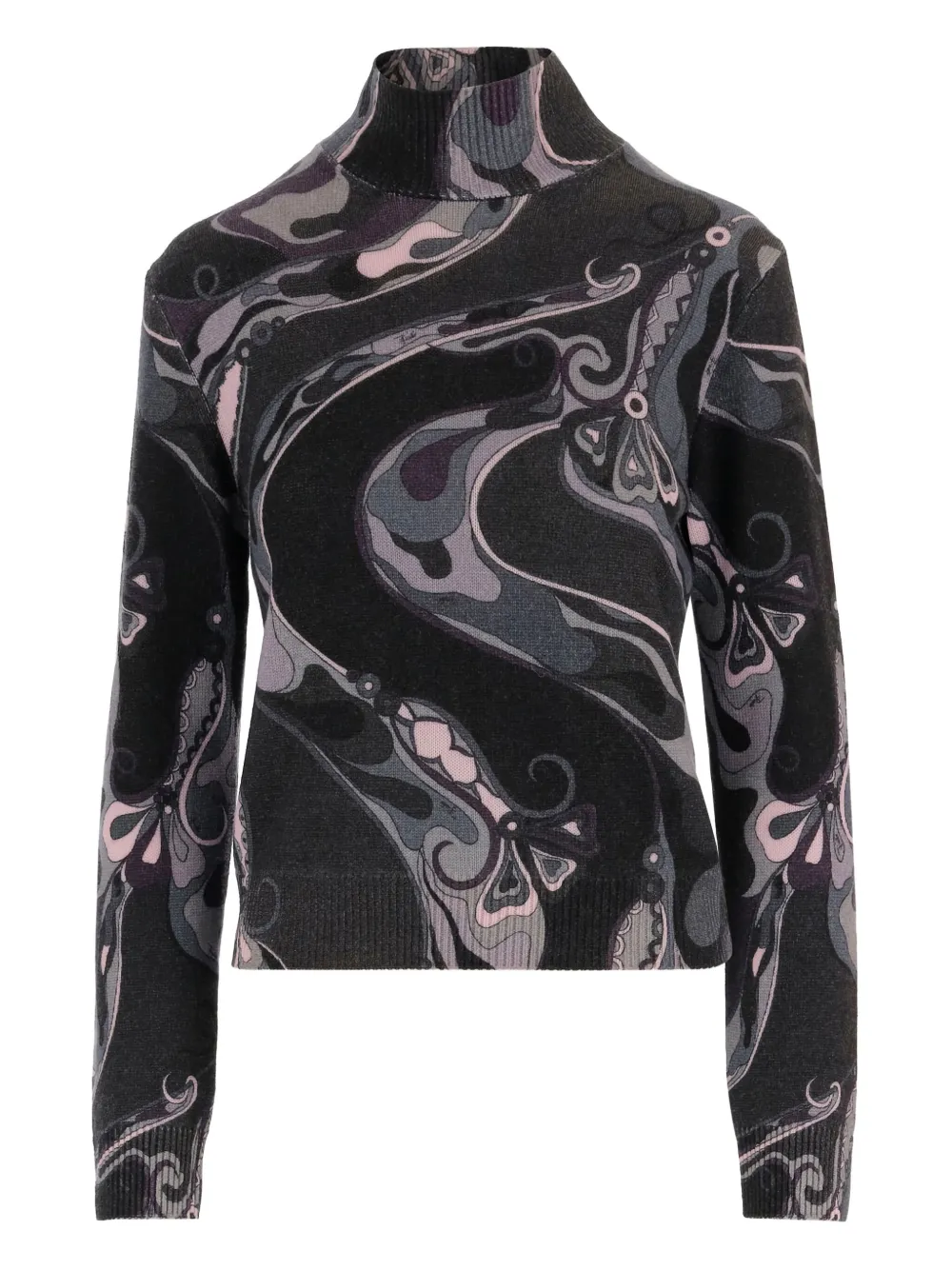 Pucci Orchids High-neck Wool Sweater In Black
