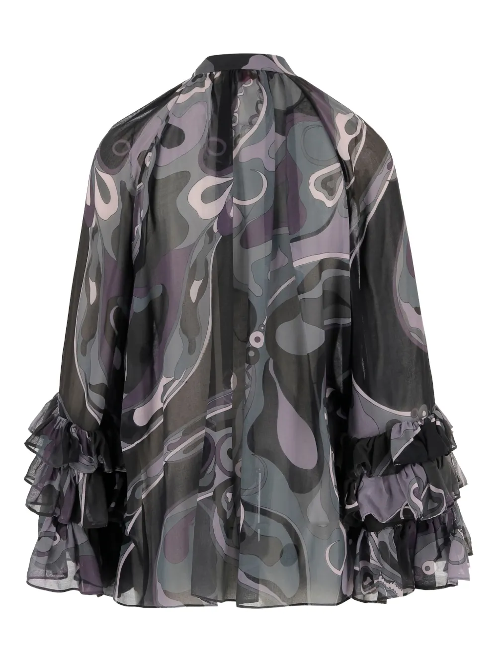 Pucci Abstract-print Ruffled Blouse In Black