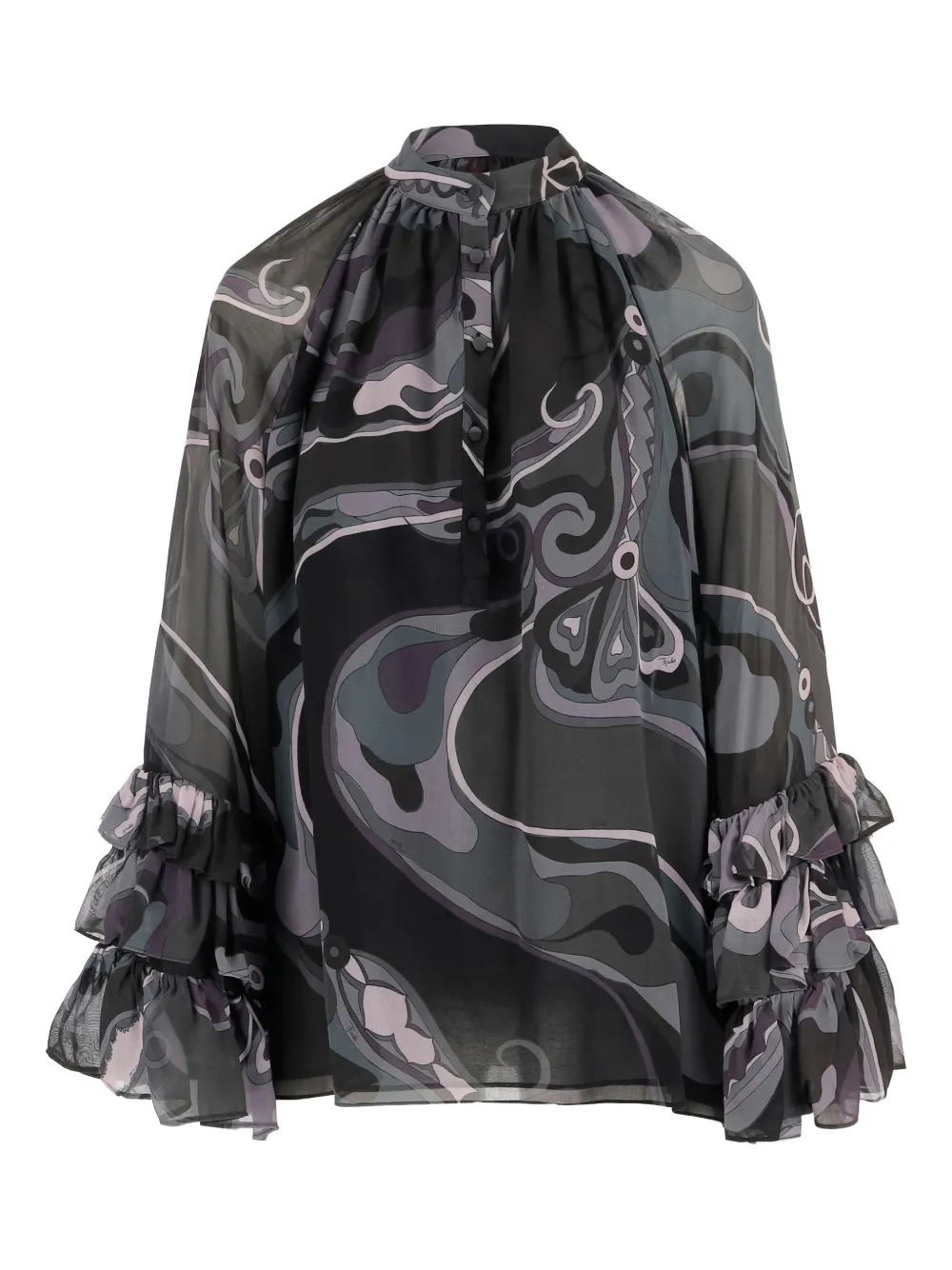 Pucci Abstract-print Ruffled Blouse In Black
