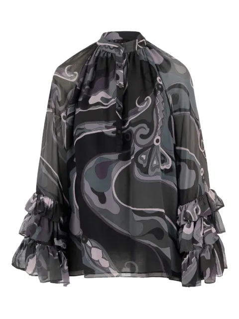 PUCCI abstract-print ruffled blouse