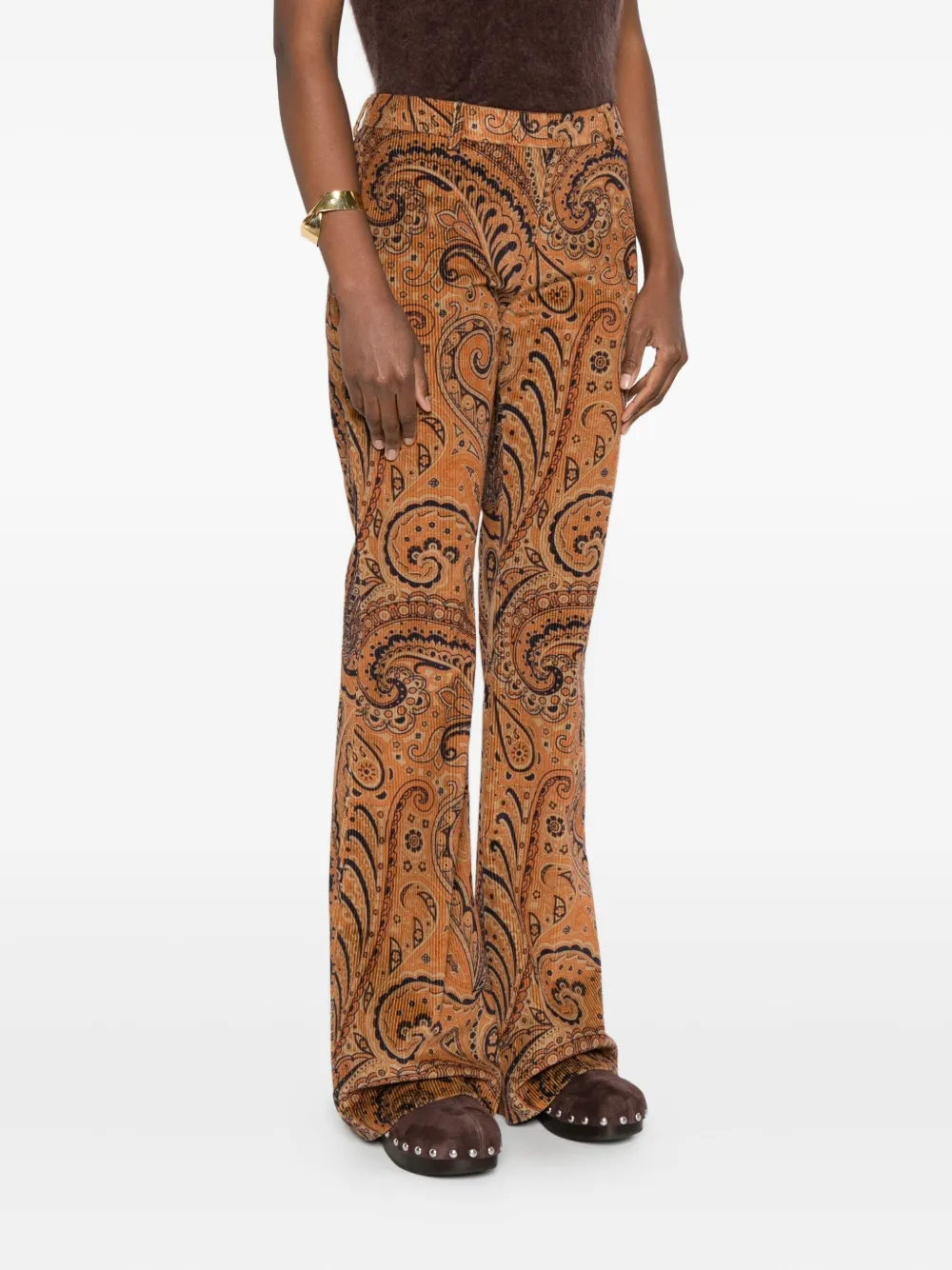 ETRO Ribfluwelen broek met paisley-patroon Bruin