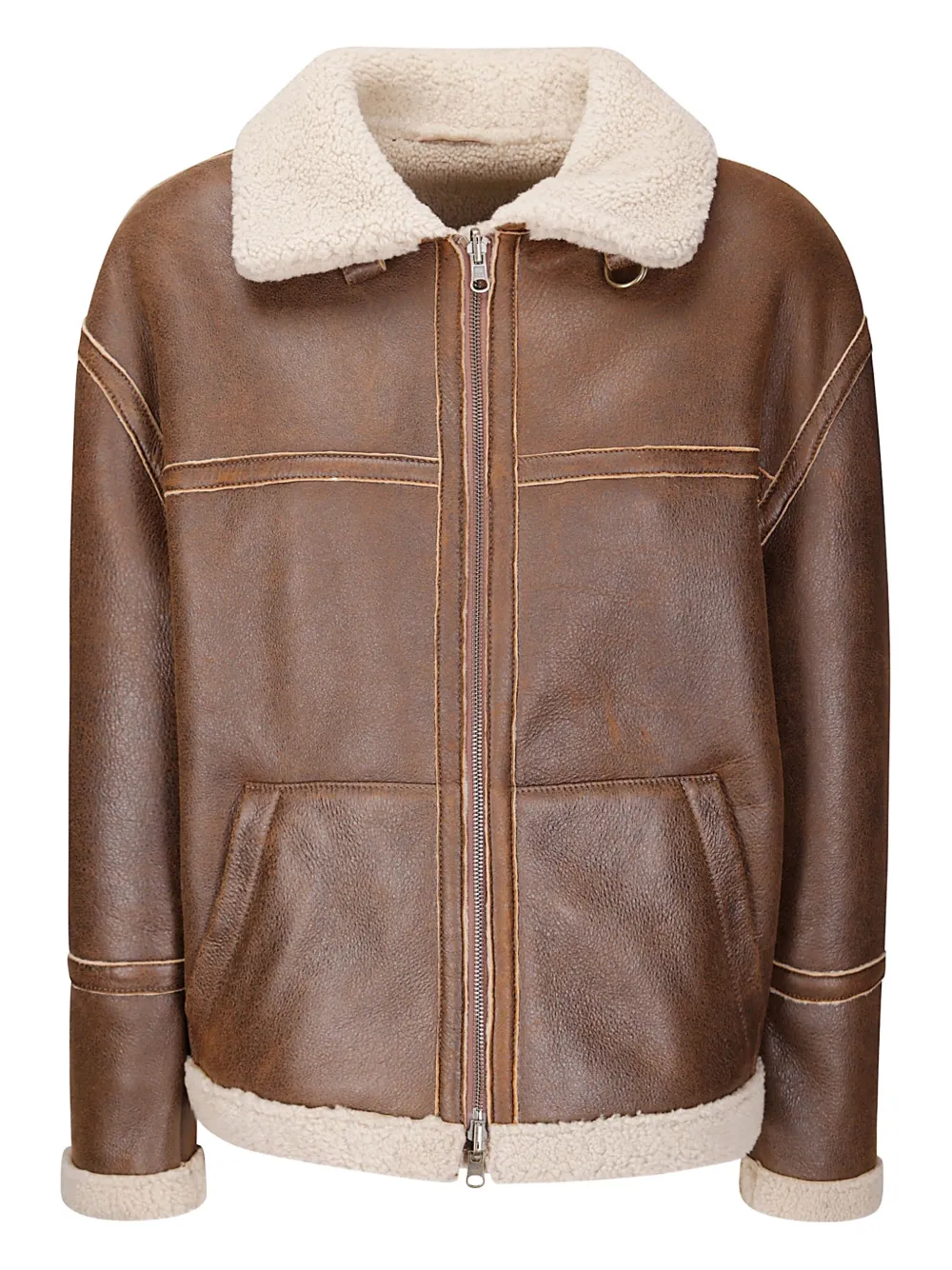 Salvatore Santoro Sheepskin Leather Jacket With Contrasting Shearling Interior And High Collar In Brown