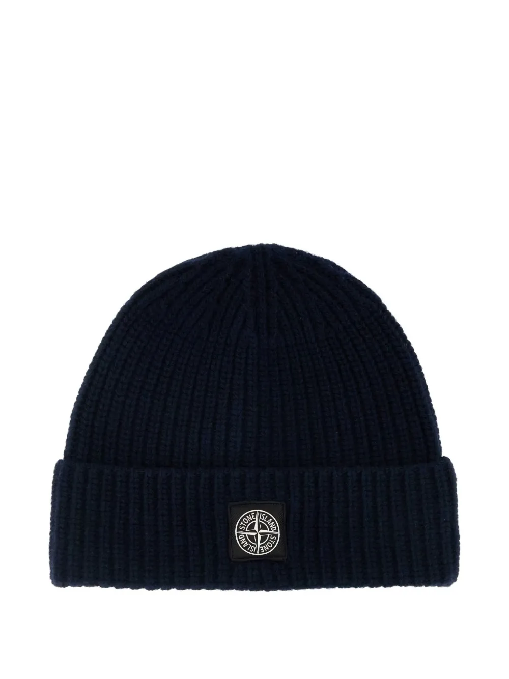 Stone Island Light Wool Knitted Beanie With Compass Patch Accessories In Black