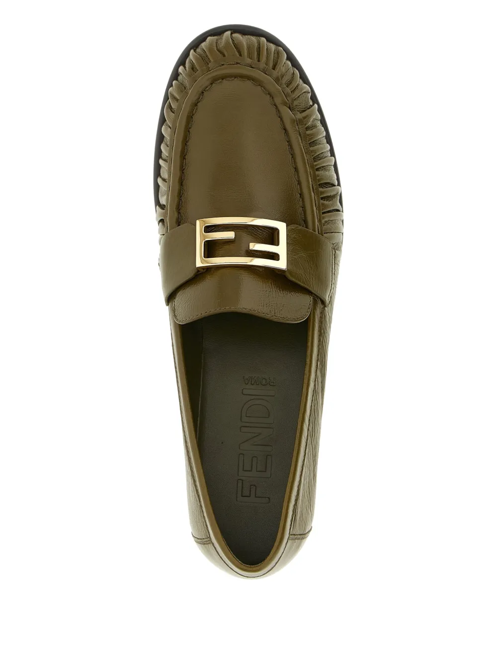 Fendi Textured Leather Loafers Featuring Fringe Detail In Green
