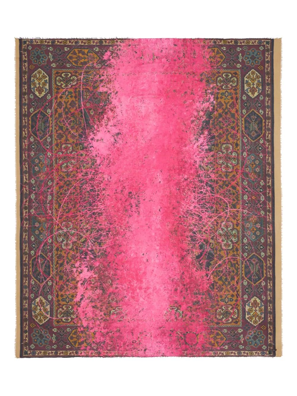 Faliero Sarti carpet-patterned fringed scarf - ピンク Faliero Sarti carpet-patterned fringed scarf - ピンク