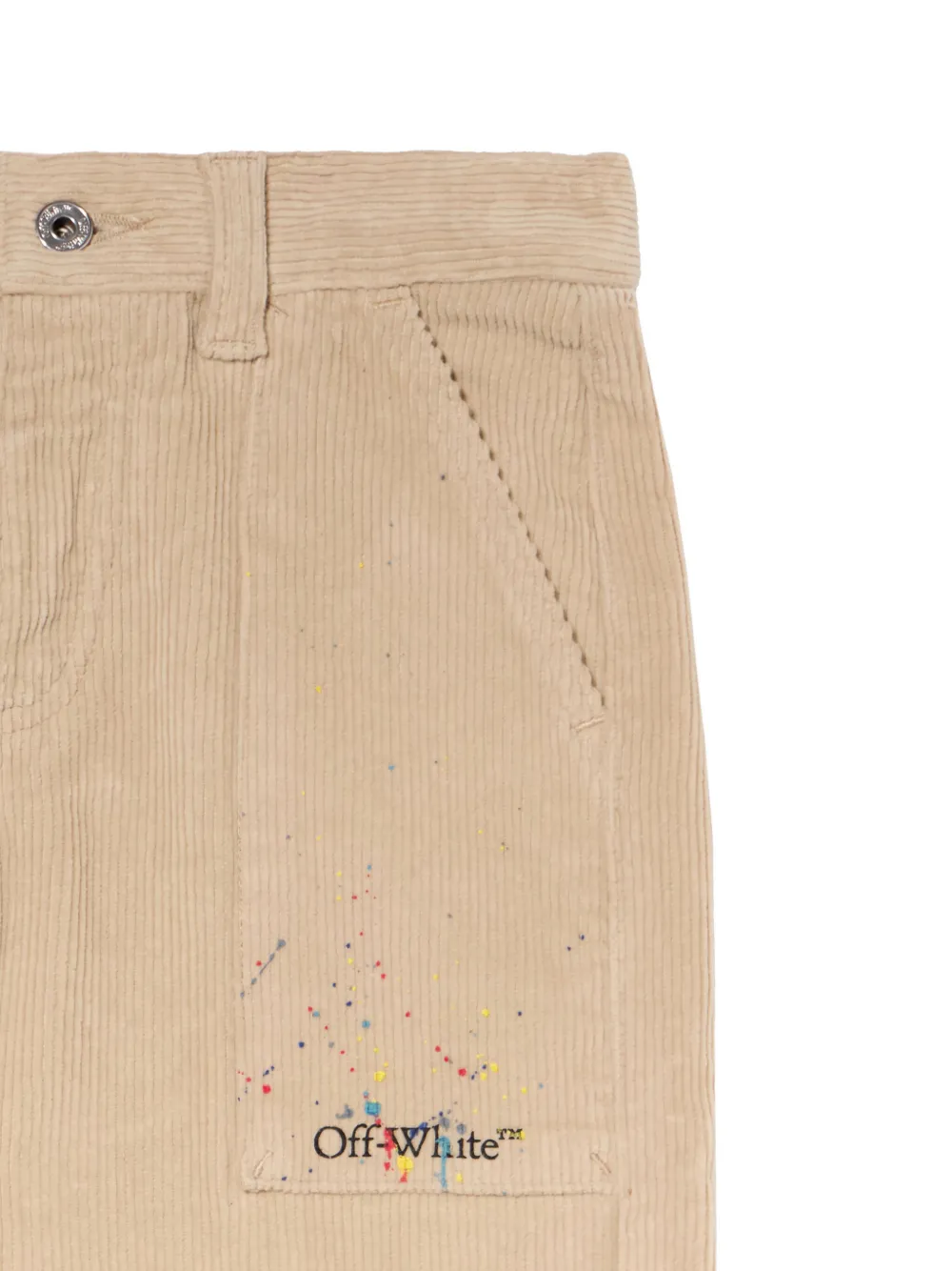 Off-White Kids Splat Diagonal ribfluwelen broek met logo Beige