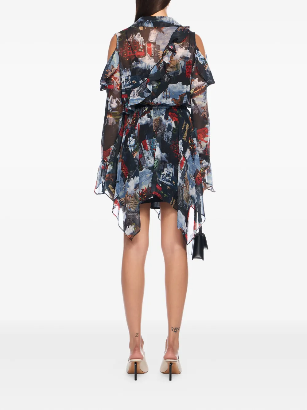 Off-white World Paint Geo Ruffled Asymmetric Mini Dress In Blue