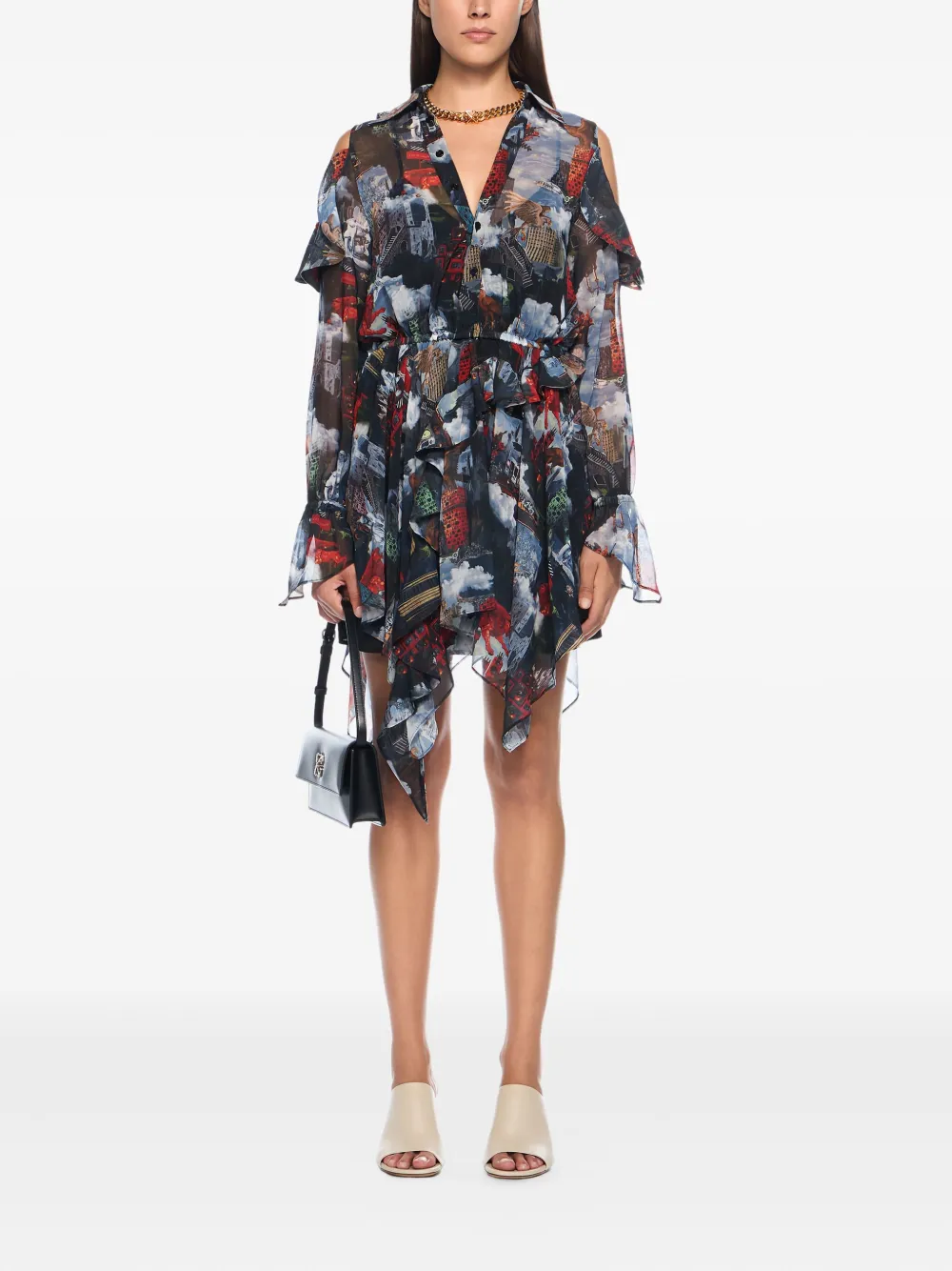 Off-White World Paint Geo ruffled asymmetric mini dress - Zwart