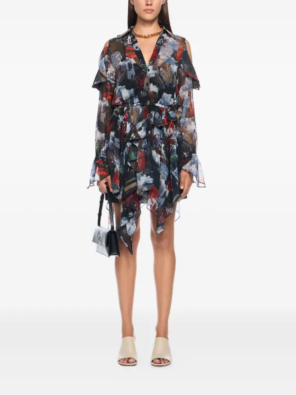 Off-White World Paint Geo Ruffled Asymmetric Mini Dress - Black