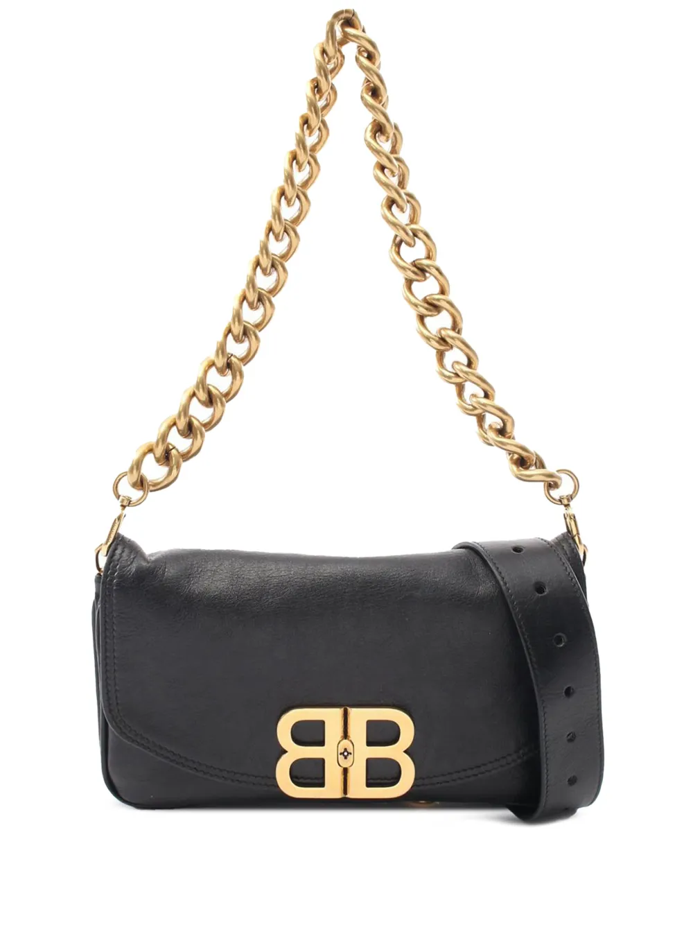 Pre-owned Balenciaga 2000-2025 Small Leather Bb Soft Flap Satchel In Black
