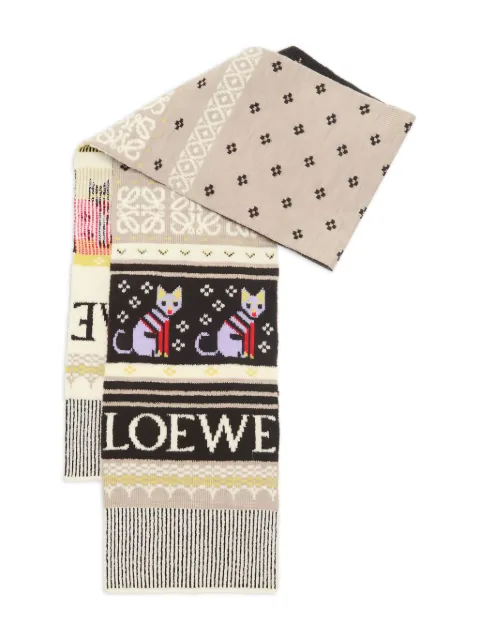 LOEWE cat-motif patterned scarf