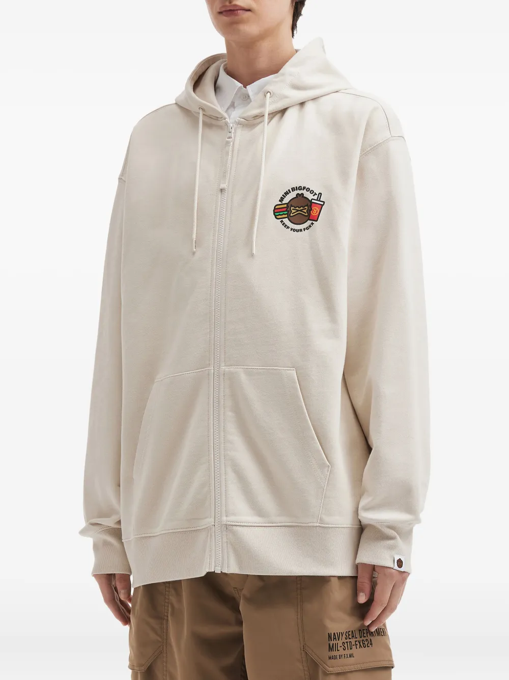Fingercroxx Zip Graphic Hoodie In Neutral